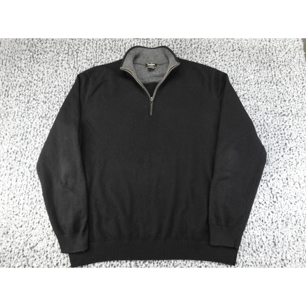 Neiman Marcus Quarter Zip Sweater Mens XL Black 100% Cashmere Pullover Mock Neck